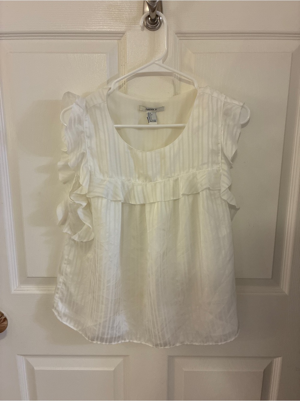 Forever 21 White Ruffle Sleeve Scoop Neck Blouse